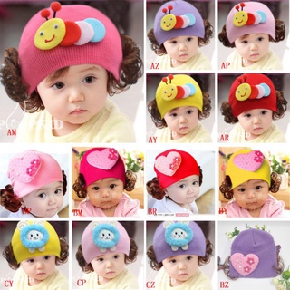 Mũ len phối tóc giả độc đáo cho bé gái