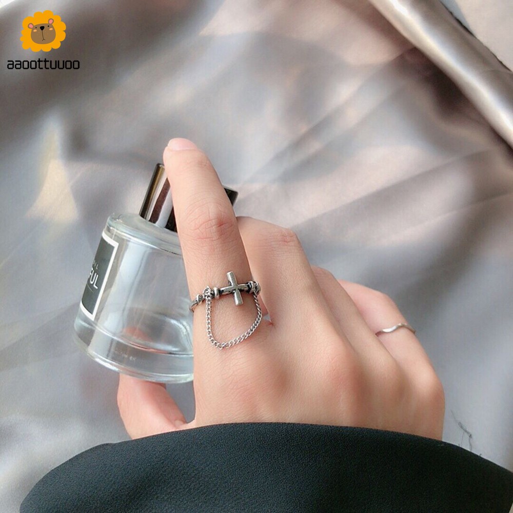 Nhẫn dạng chuỗi hình chữ thập phong cách retro dành cho nữ