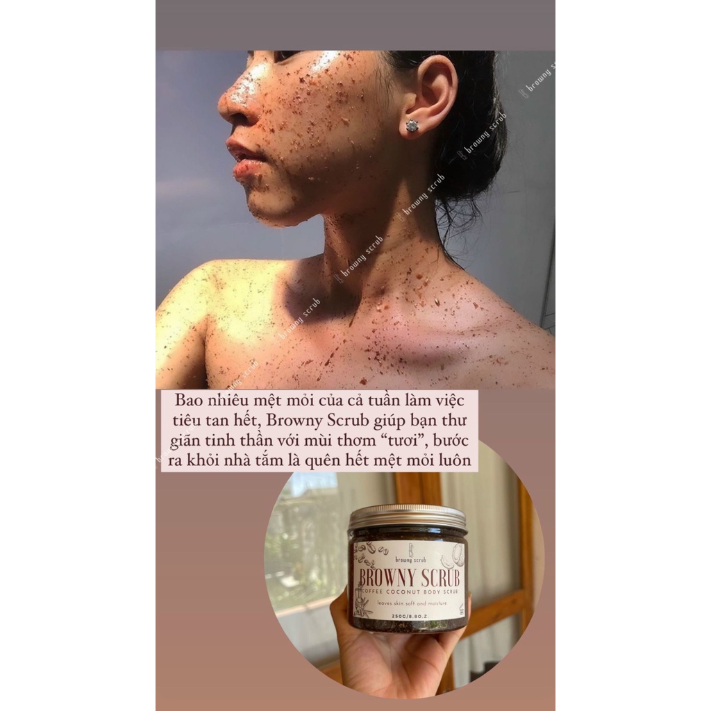 Tẩy da chết body Cà Phê Dừa BROWNY SCRUB dưỡng da mềm mịn, ngừa rạn, giảm chai sần túi 500g handmade