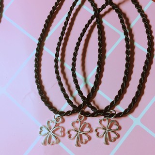 vòng tay- vòng đôi - vòng handmade cỏ 4 lá (đen)