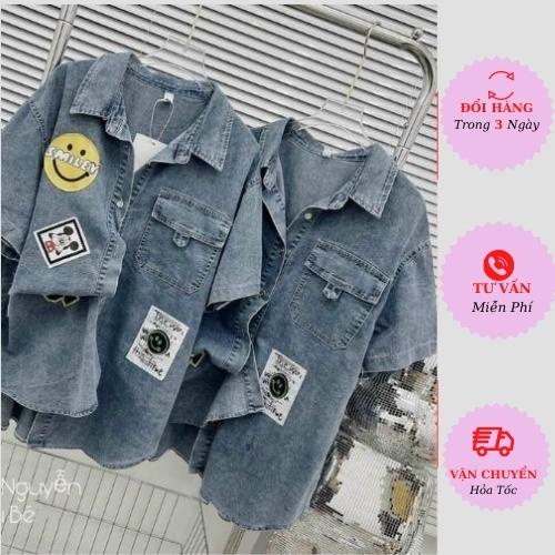 Áo sơ mi bò jean nữ oversize huy hiệu thể thao cá tính đi biển du lịch ulzzang Hàn Quốc
