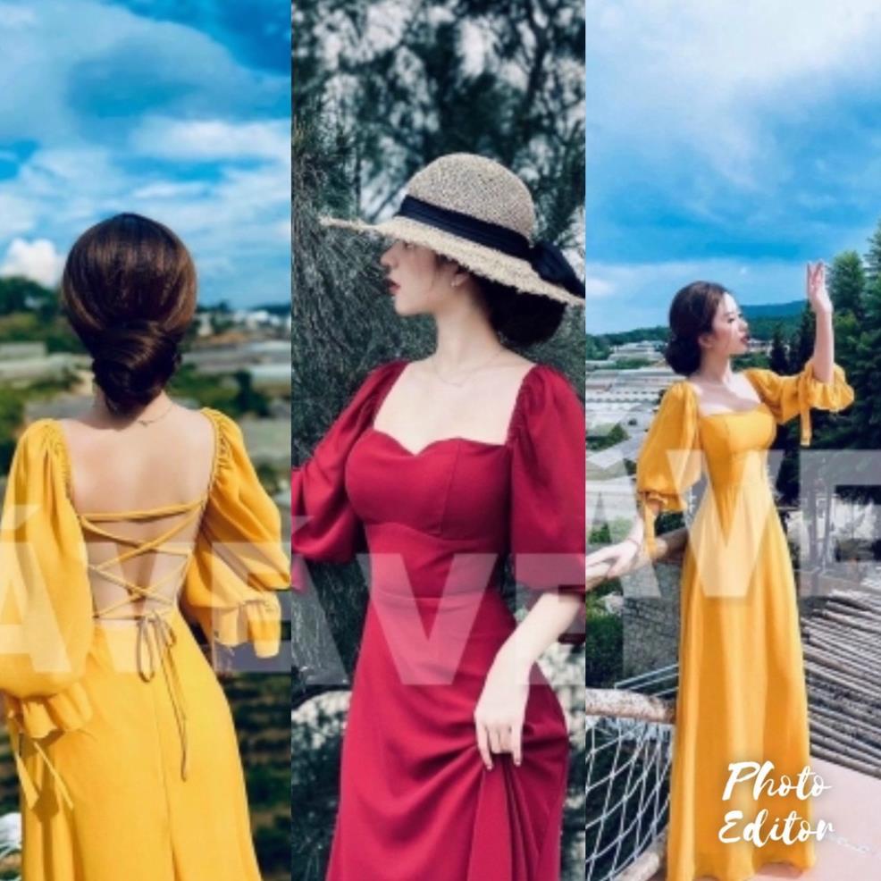 Đầm Maxi Dài Dây Hở Lưng Du Lịch Biển Có Mút Ngực Voan 2 Lớp Nữ Tính Thời Trang