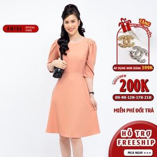 Đầm trung niên cao cấp AMYRA che bụng công sở đi tiệc thiết kế form dáng xòe tay lỡ đính ngọc vai tay lửng Da145