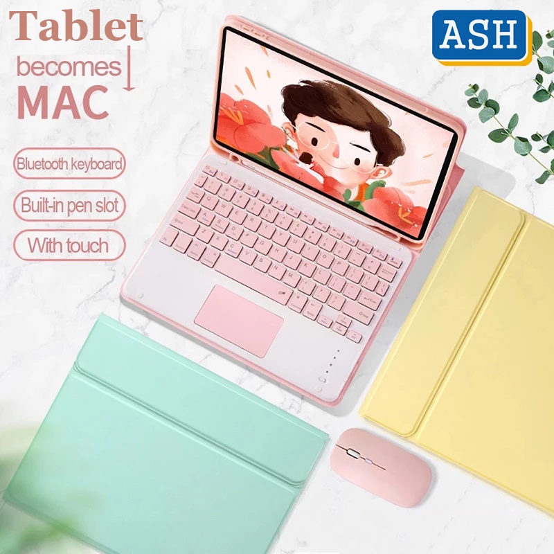 ASH Touchpad Keyboard Mouse Case for Samsung Galaxy Tab S8 Ultra S8 Plus S7+ S7 FE Smart Flip PU Leather Case with Pencil Holder Wireless Bluetooth Mini Keyboard Shell