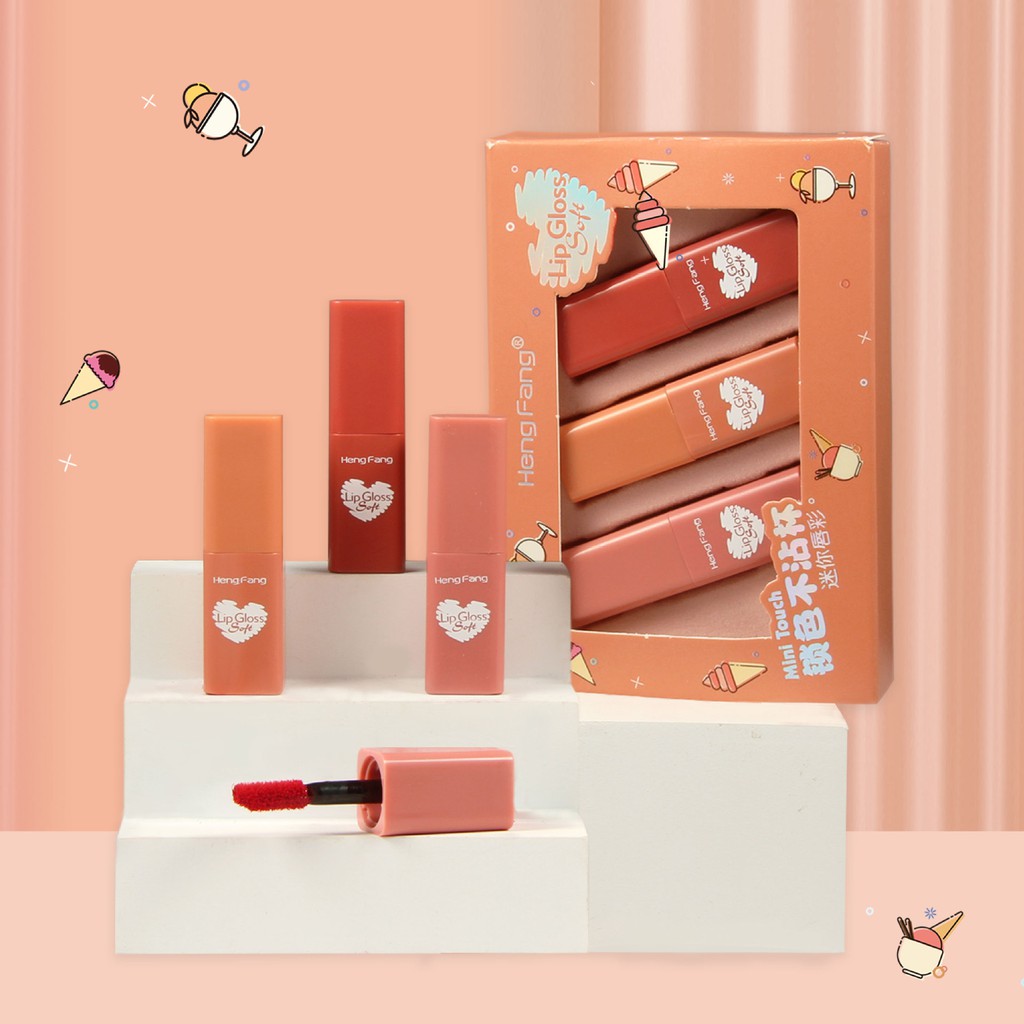 Set Son Kem Lì 3 cây mini Hengfang H7049 nội địa sỉ rẻ siêu cưng dủ màu lâu trôi mềm mịn matte lipstick bộ son lì