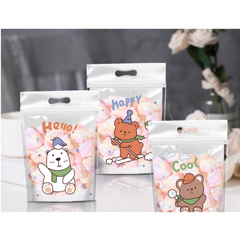 set 10 túi zip đựng bánh kẹo chibi hoạ tiết cute size 15.5 x 22 cm