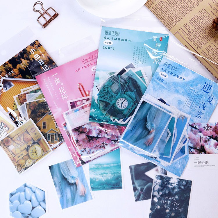 Set 40 sticker giấy washi trang trí planner STG080 Gachini