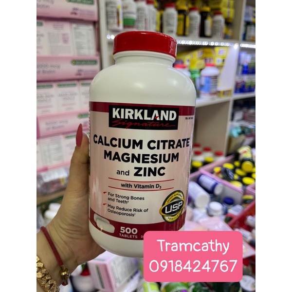 [Tramcathy] Canxi Zinc Kirkland 500 viên uống bổ xung Calcium Citrate Magnesium and kẽm-tramcathy