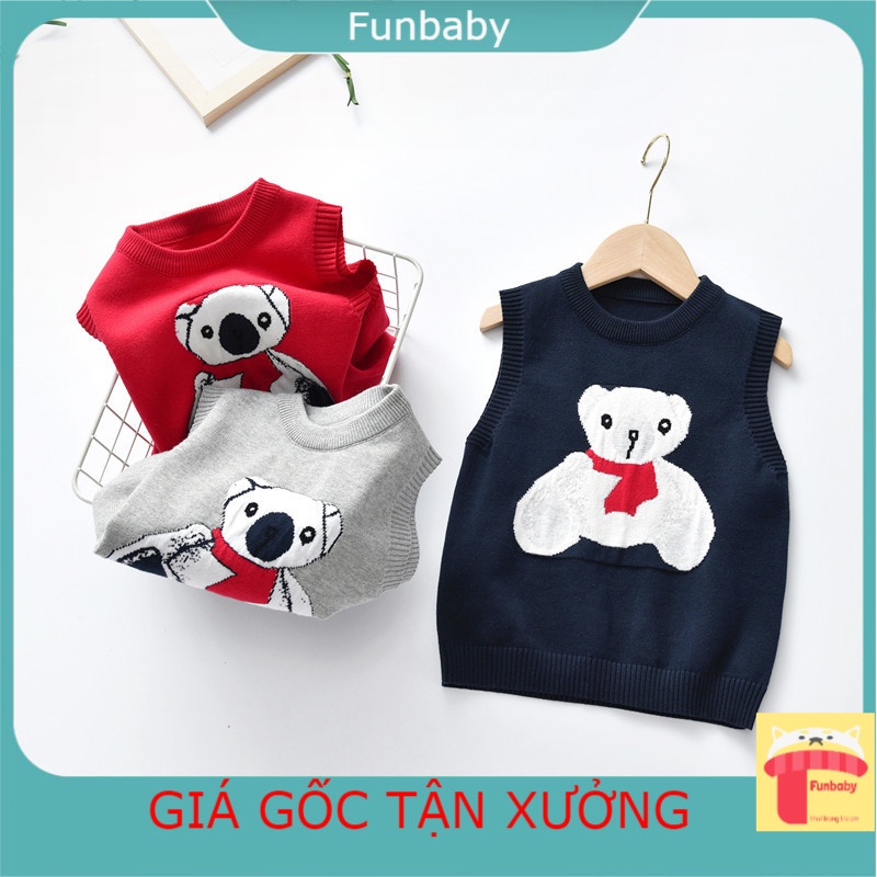 Áo len gile bé gái hình Gấu, Gile len cho bé 3-8 tuổi đanh sợi không bai xù phong cách Hàn Quốc