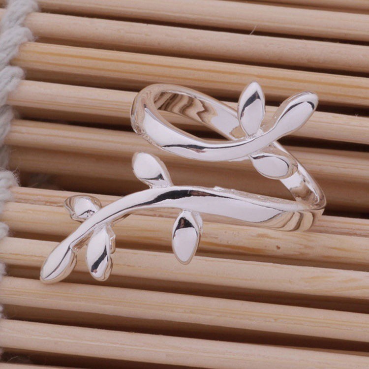 Nhẫn đeo tay mạ bạc hình nhành lá cây độc đáo đẹp mắt cho nữ