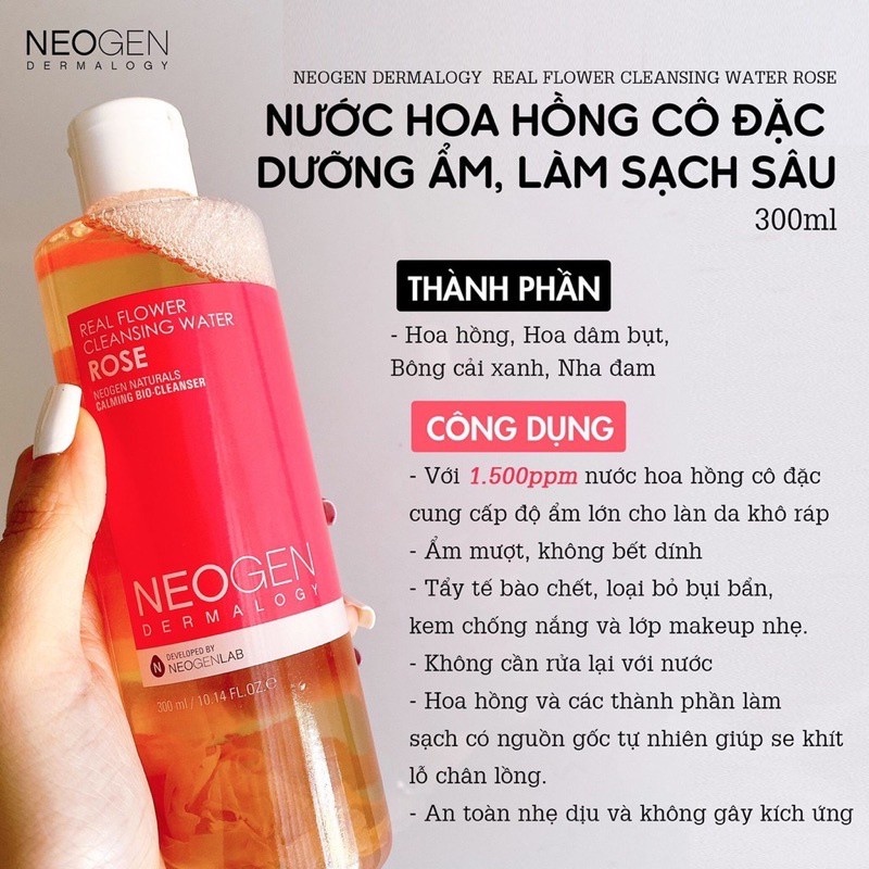 Toner Hoa Hồng Siêu Cấp Ẩm Neogen Dermalogy Real Flower Cleansing Water Rose 300ml