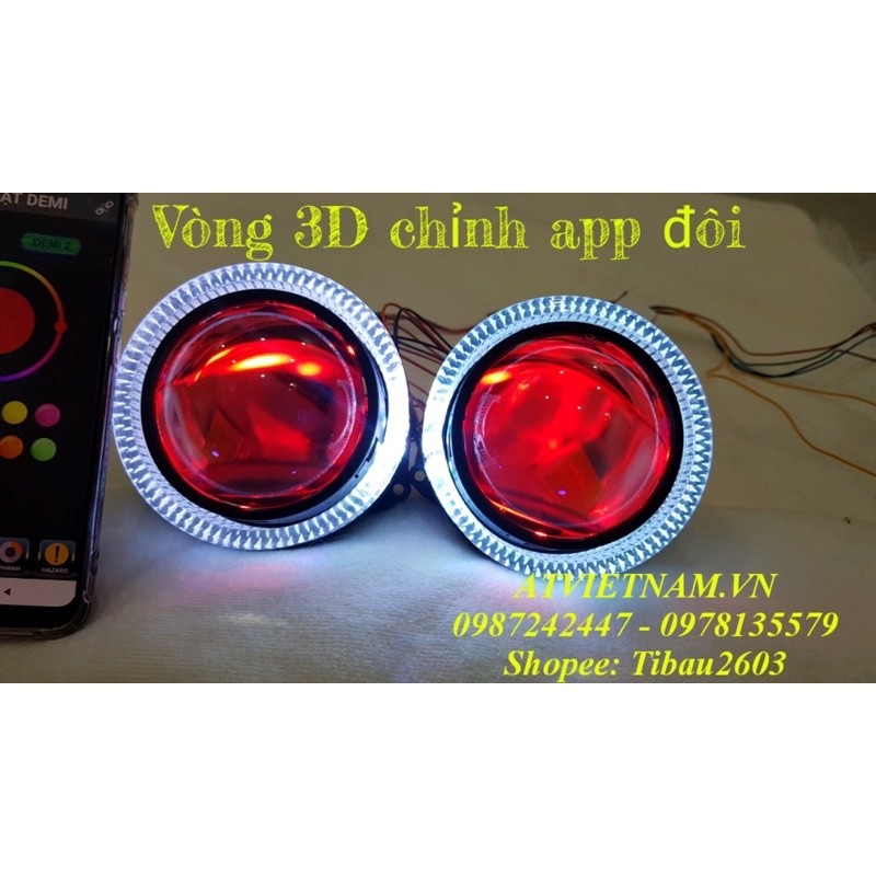 Bộ vòng 3D và mắt quỷ chỉnh app đổi màu dùng cho bi LED