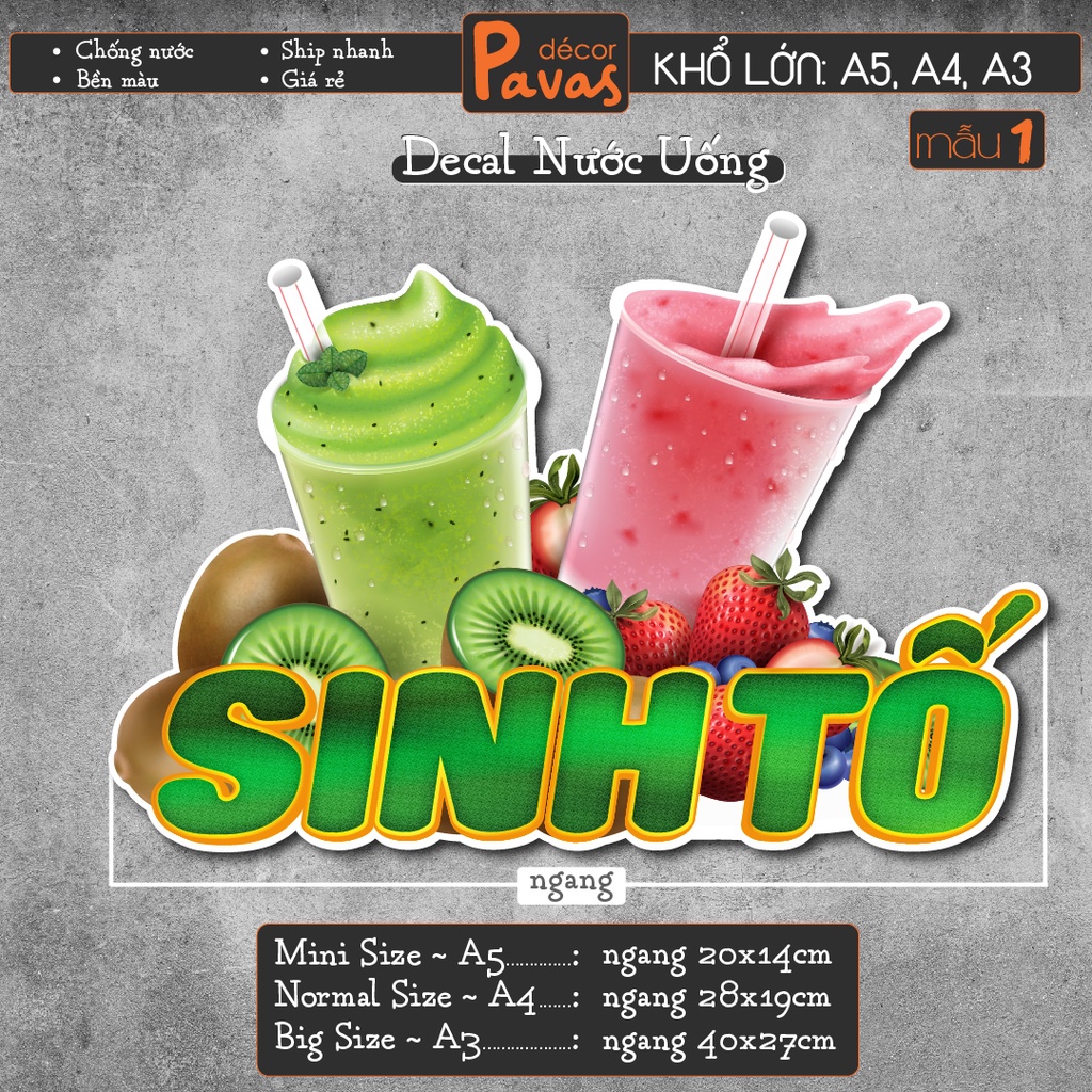 Decal Milo Dằm, Sinh Tố, Soda, Oreo Đá Xay chống nước trang trí dán quán trà sữa, cà phê, quán ăn, dán tường, tủ. TTQ03