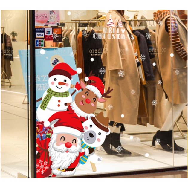 Decal Trang Trí Noel - Ông già noel người tuyết và gấu trắng