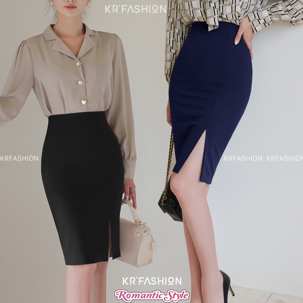 Chân váy công sở xẻ tà SK2401  style Hàn Quốc - KRFashion Cao cấp bút chì xẻ đẹp thanh lịch