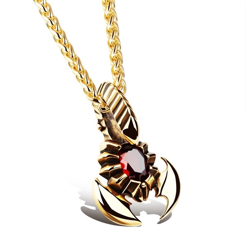 Vòng cổ mặt hình bọ cạp đính đá đỏ phong cách steampunk cổ điển cho nam