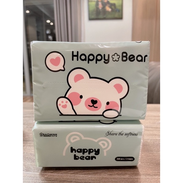 Giấy ăn Happy Bear siêu dai, gói 120 tờ 3 lớp mềm mịn như lụa