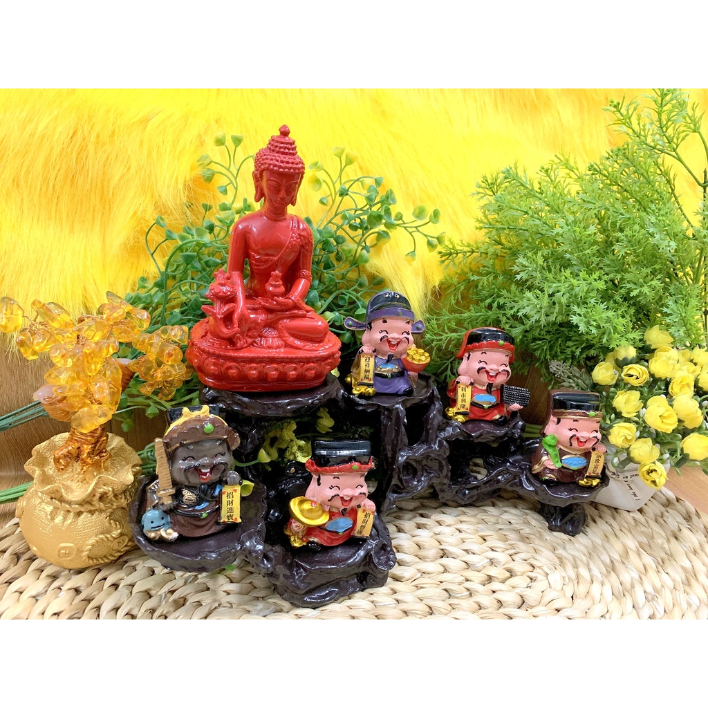 Tượng Phật Thích Ca cùng Ngũ Công Thần Tài tọa Đế 6 Chân (Hình Thật)