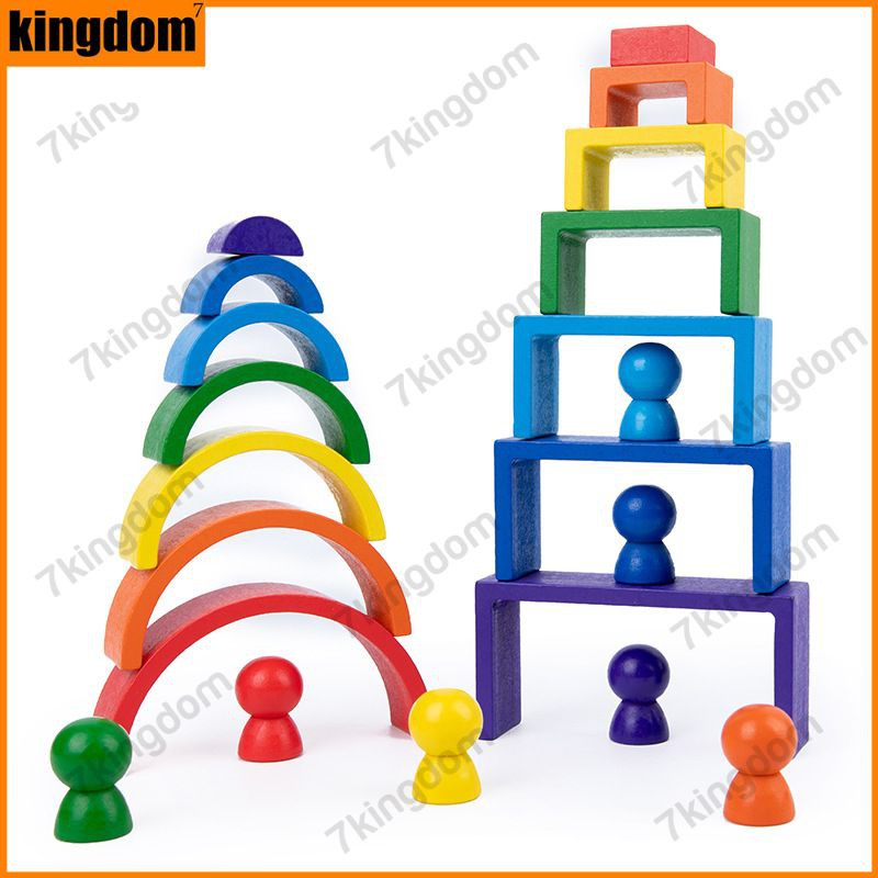 Set đồ chơi xếp hình cầu vồng 7 màu bằng gỗ cho bé
