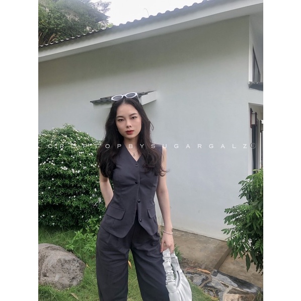Set Jennie áo vest không tay kèm quần cạp cao ống rộng duy nhất - by SGGz