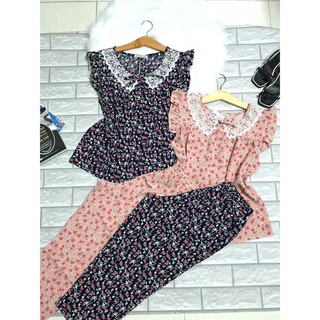 Bộ đồ bộ mặc nhà 9 tấc họa tiết bông nhí