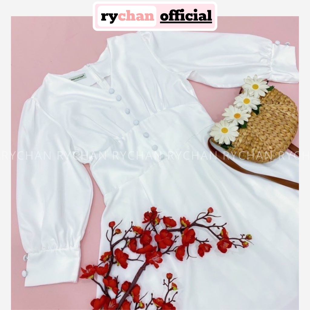 Đầm Xòe Midi Trắng Tay Lỡ Nút Bọc Lót Trong Dày Dặn [Ảnh Thật Cuối] - DX9999