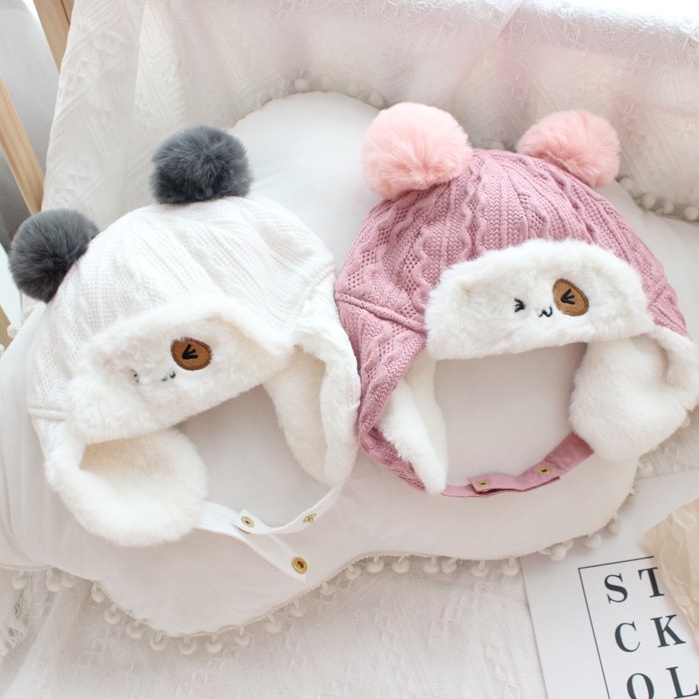 Mũ da phối nhung dày ấm áp thời trang mùa đông cho bé