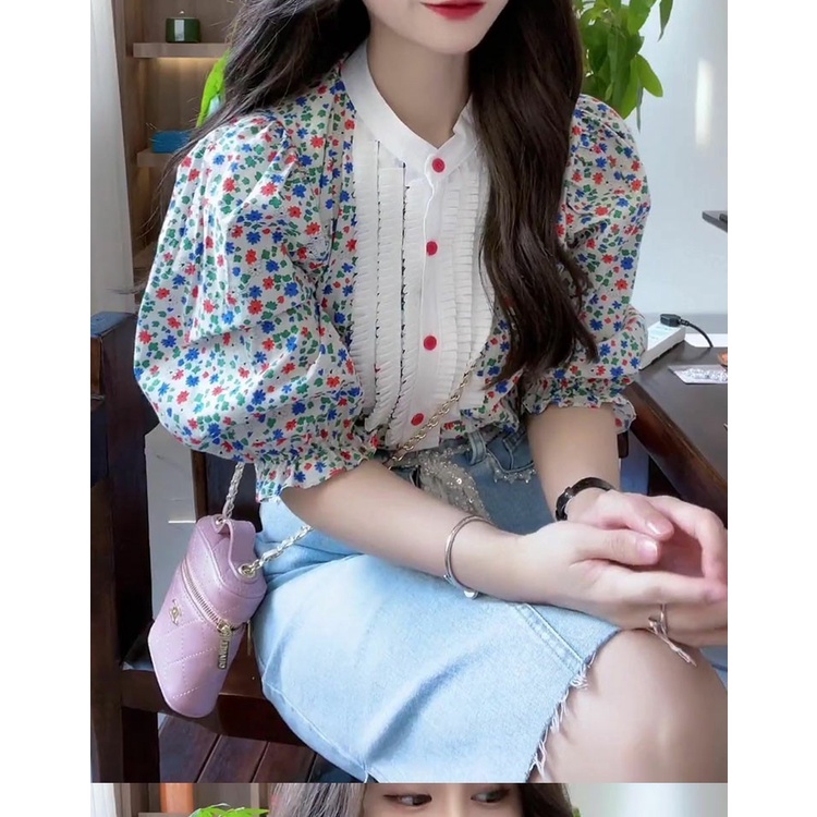 Hàng Mới Về Mới Áo Hoa Tay Ngắn Cổ Tròn