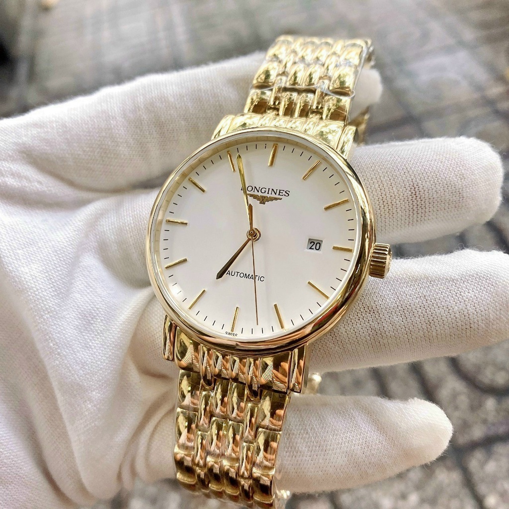 Đồng hồ Nam LG cơ automatic cao cấp máy nhât số gạch 3kim 1 lịch dây kim loại size 40mm dây vàng