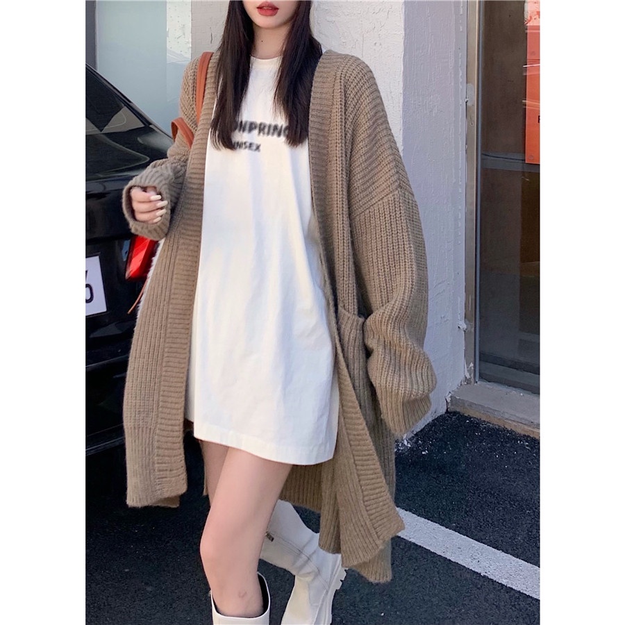 Áo khoác cardigan dệt kim dáng dài phong cách retro cho nữ | BigBuy360 - bigbuy360.vn