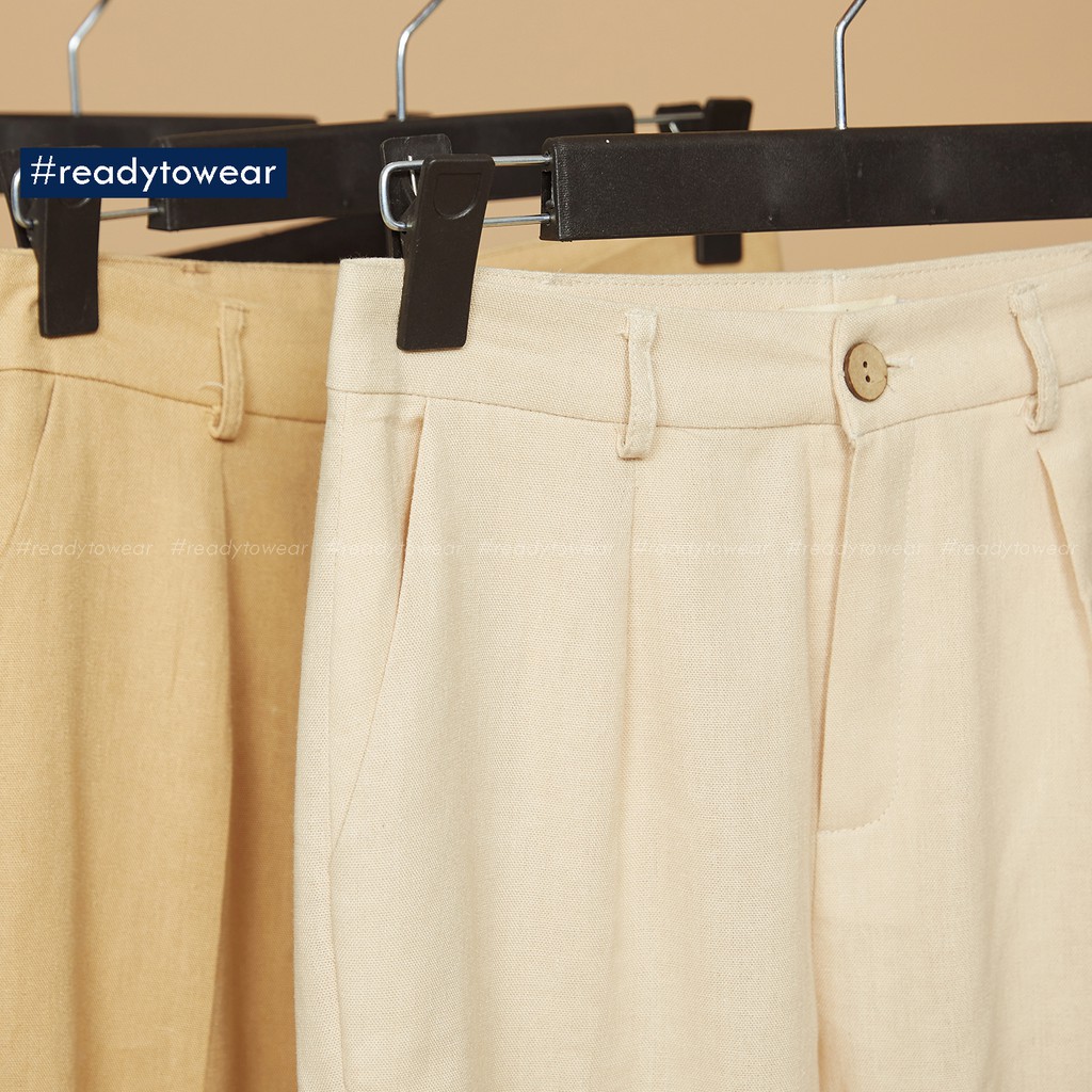 Quần baggy cạp cao nữ công sở vải đũi linen pants màu đen be nâu pastel Q02 | BigBuy360 - bigbuy360.vn