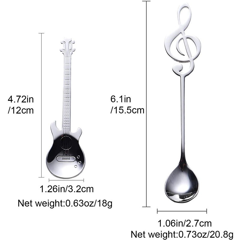 6Pcs Note Spoon and Guitar Spoon Set Teaspoon Stainless Steel