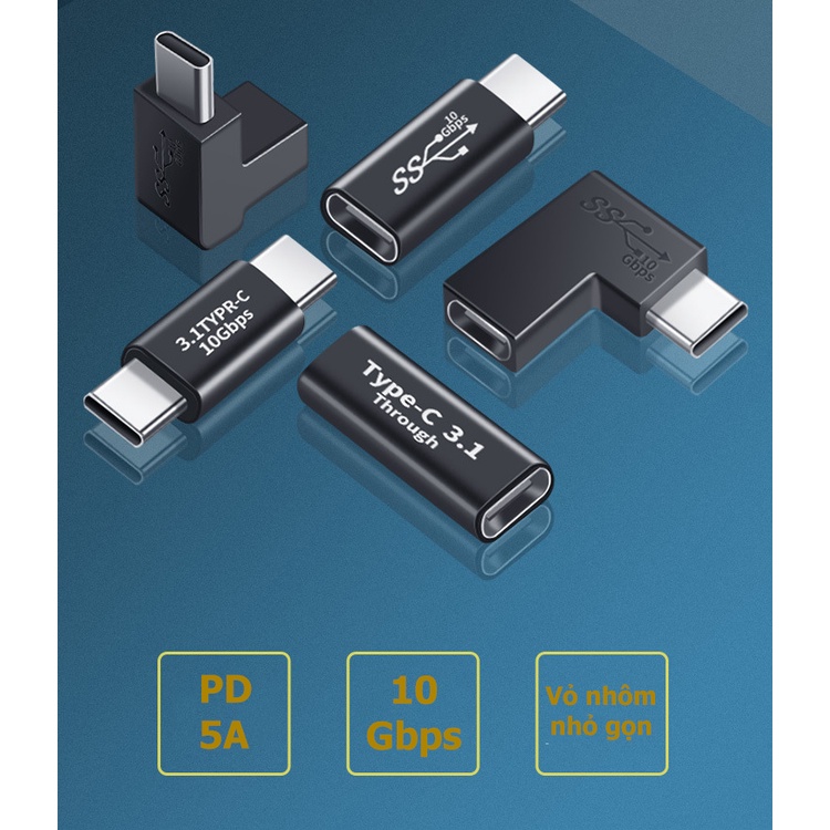 Đầu chuyển usb type-c 3.1 ra type-c tốc độ 10Gbps, 90 độ hỗ trợ 4k60hz, pd 100w - c to c - Hồ Phạm