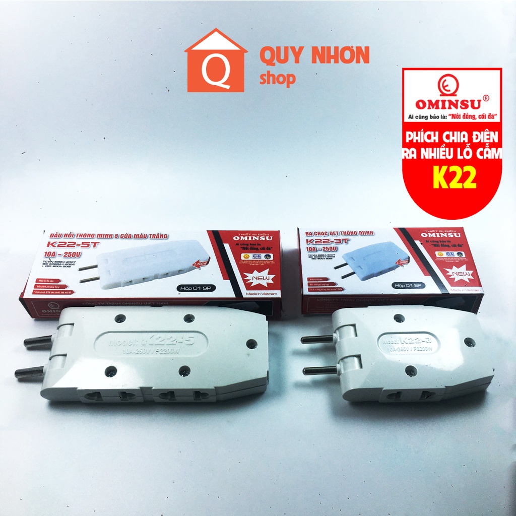Phích cắm điện đầu nối thông minh 1 chia 3, 1 chia 5 OMINSU chịu tải cao 2500W