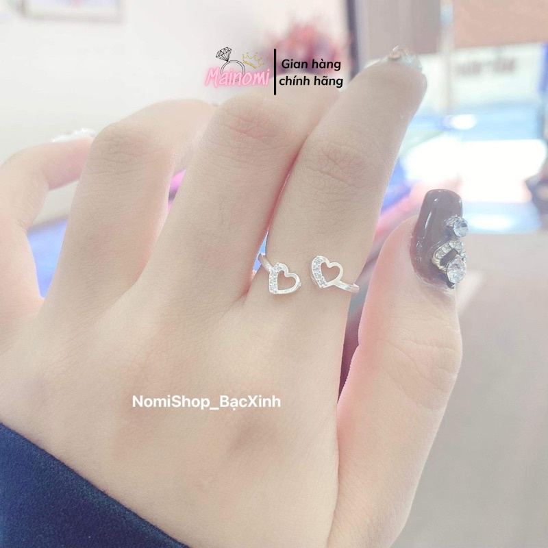 Nhẫn nữ trái tym đôi freesize xinh xắn rẻ đẹp Mainomi Shop Bạc Xinh