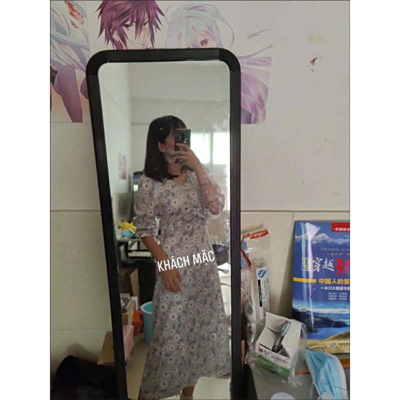 Váy hoa nhí cổ V  tay lỡ đuôi cá dáng dài màu xanh meit  nhẹ nhàng -Co Sẵn - ulzzang loại 1  -tiểu thư kèm ảnh thật | BigBuy360 - bigbuy360.vn