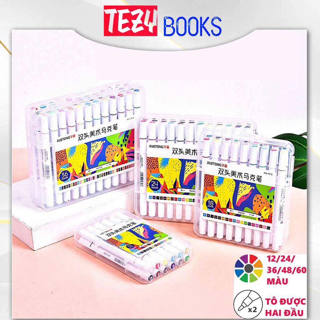 Bút Màu Marker Thân Tròn Hai Đầu Cao cấp XUETONG, Bút Lông Màu Marker Họa Cụ Tô Màu Vẽ Tranh TEZYBOOKS