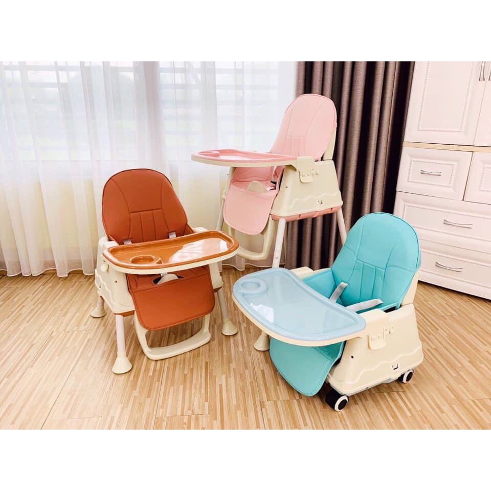 Ghế Ăn Dặm Đa Năng Hanbei Chính Hãng Đầy Đủ Phụ Kiện Đệm Bánh Xe Gấp Gọn