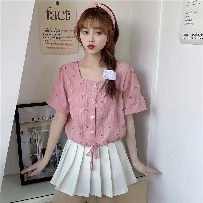 Áo Kiểu Nữ Tay Ngắn Cổ Chữ V Dáng Rộng Phong Cách Retro Thời Trang Mùa Hè Mới Cho Nữ