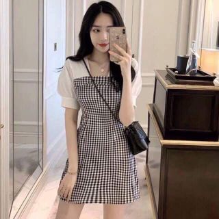 Đầm kẻ suông ulzzang tiểu thư