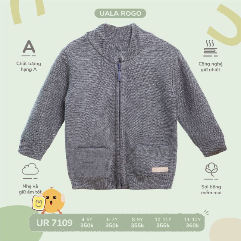 áo khoác len (lông cừu) trơn cho bé khóa kéo thu đông [Ualarogo]