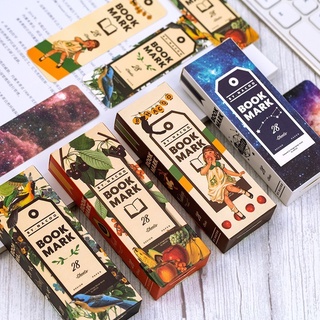 Hộp 28 thẻ đánh dấu trang sách họa tiết bầu trời sao/trái cây kiểu retro sáng tạo tiện lợi