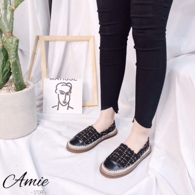 Giày Slip on Viền Cói Chất Vải Dệt Mũi Da Cực Xinh (M889) | BigBuy360 - bigbuy360.vn