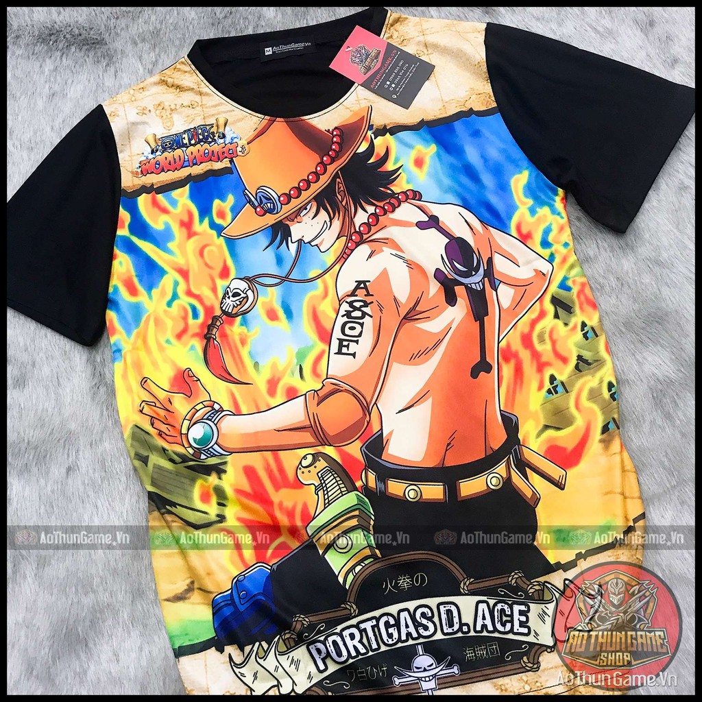 Áo One Piece ACE hỏa quyền mới nhất (3D Đen) , áo đảo hải tặc Anime Manga (Shop AoThunGameVn)