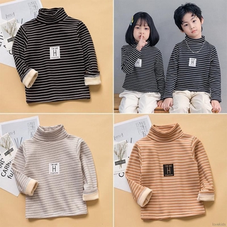 Áo nhung sọc ngang dày dài tay cổ cao giữ ấm mùa đông cho bé trai bé gái