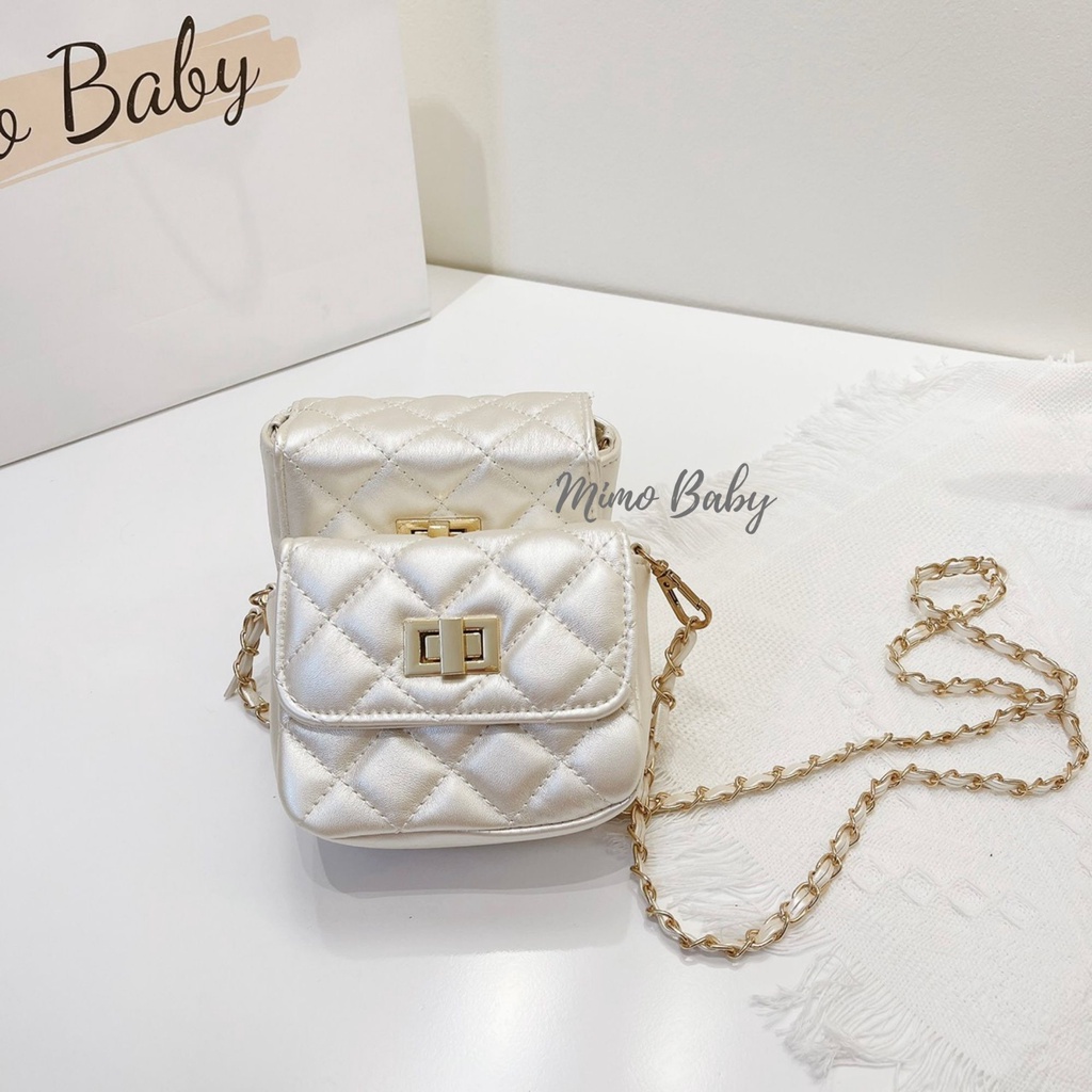 Túi đeo chéo mini trần trám màu kem bạc cao cấp Mimo baby TC02