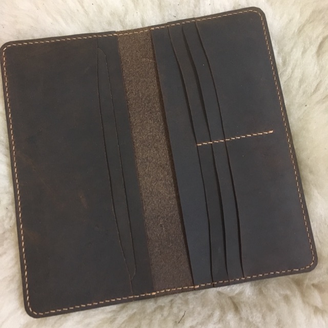 Ví dài không đai da bò sáp handmade