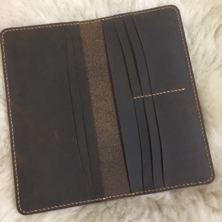 Ví dài không đai da bò sáp handmade