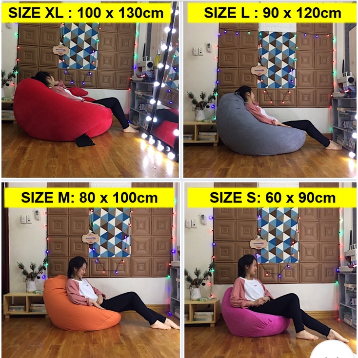 Ghế lười xốp L vải co giãn mát, size L, đơn màu vải kaki thun lạnh có sẵn xốp