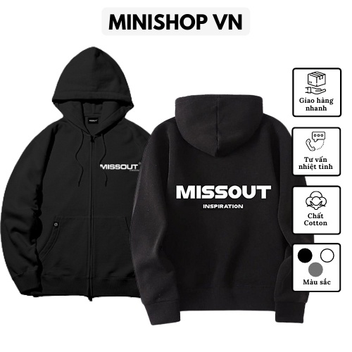 Áo khoác nỉ hoodie Missout chất nỉ bông dày ấm mềm mịn dáng rộng thoải mái